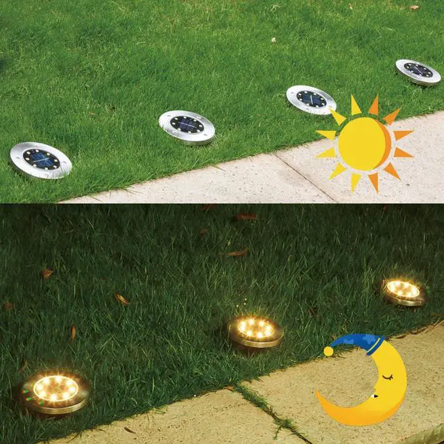 Alt view image 2 of 5 - Powered Ground Lights Bright 8 LED Waterproof In-ground Disk Puck Flat Garden Path Lights for Landscape Outside Patio Pathway Walkway Driveway Yard Backyard Lawn Decoration 8 PACK