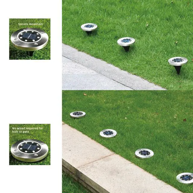 Alt view image 3 of 5 - Powered Ground Lights Bright 8 LED Waterproof In-ground Disk Puck Flat Garden Path Lights for Landscape Outside Patio Pathway Walkway Driveway Yard Backyard Lawn Decoration 8 PACK
