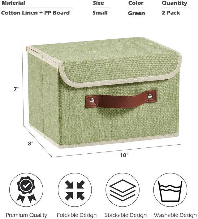 Alt view image 3 of 7 - 2PCS Storage Boxes with Lids Cotton Linen Fabric Bins Baskets
