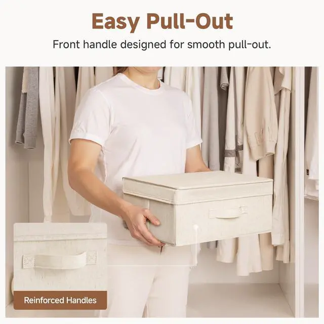 Alt view image 6 of 7 - Storage Bins with Lid, Decorative Fabric Storage Bins with Handles, Stackable Closet Organizers for Shelves and Bedroom, Small, Beige(Natural Fabric), 2-Pack