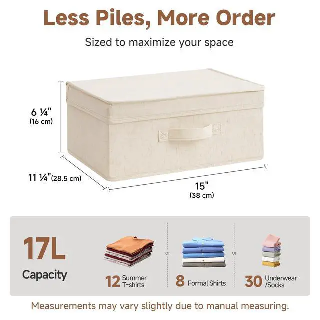 Alt view image 7 of 7 - Storage Bins with Lid, Decorative Fabric Storage Bins with Handles, Stackable Closet Organizers for Shelves and Bedroom, Small, Beige(Natural Fabric), 2-Pack