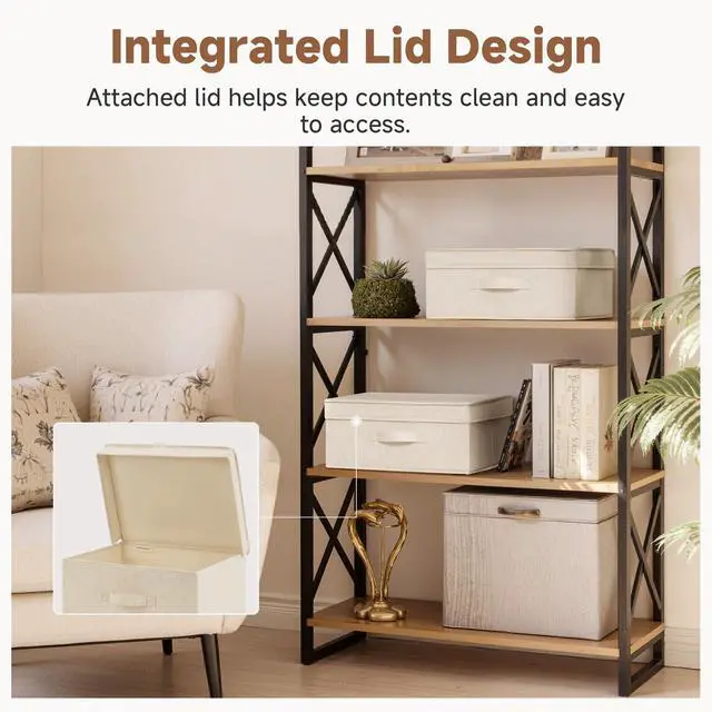 Alt view image 5 of 7 - Storage Bins with Lid, Decorative Fabric Storage Bins with Handles, Stackable Closet Organizers for Shelves and Bedroom, Small, Beige(Natural Fabric), 2-Pack