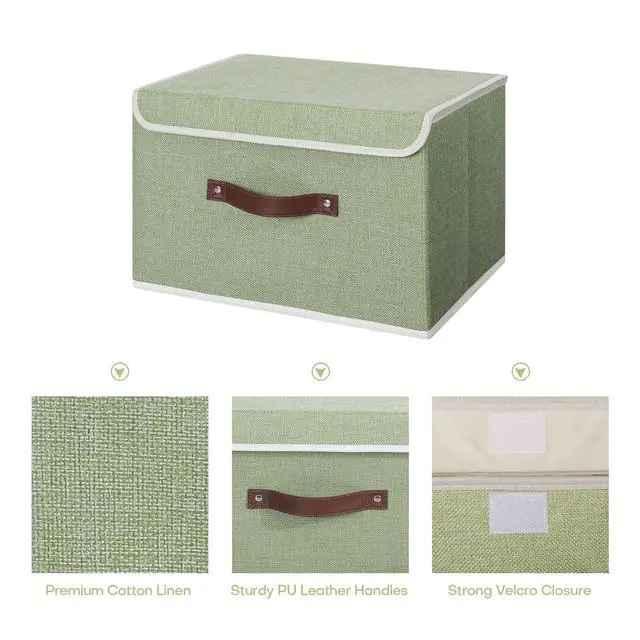 Alt view image 3 of 7 - Fabric Storage Box Bins with Lids, Green, 15"x10"x10"