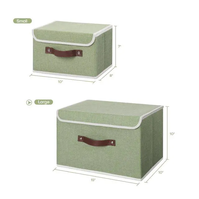 Alt view image 5 of 7 - Fabric Storage Box Bins with Lids, Green, 15"x10"x10"