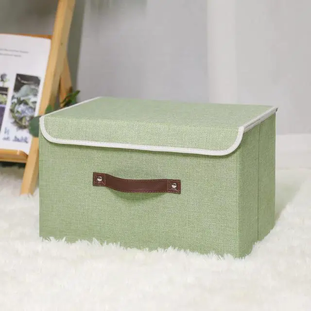 Alt view image 6 of 7 - Fabric Storage Box Bins with Lids, Green, 15"x10"x10"