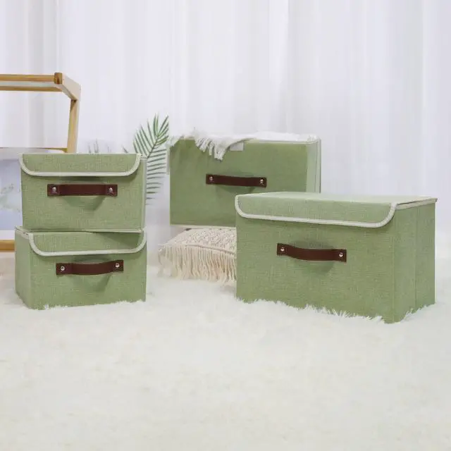 Alt view image 7 of 7 - Fabric Storage Box Bins with Lids, Green, 15"x10"x10"