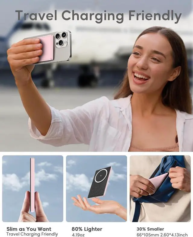 Alt view image 2 of 7 - for Magsafe Power Bank iPhone, Ultra Slim Magnetic Portable Charger 5000mAh
