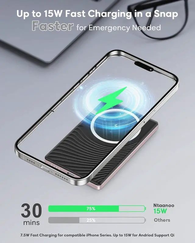 Alt view image 4 of 7 - for Magsafe Power Bank iPhone, Ultra Slim Magnetic Portable Charger 5000mAh