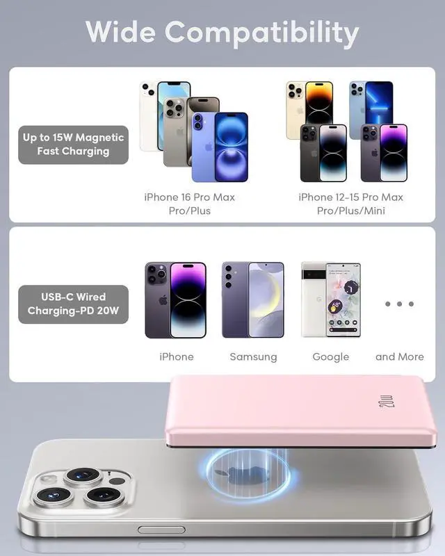 Alt view image 5 of 7 - for Magsafe Power Bank iPhone, Ultra Slim Magnetic Portable Charger 5000mAh