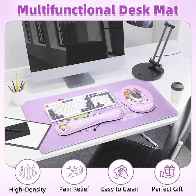 Alt view image 6 of 6 - 4 Pcs Dumpster Mouse Pad Kit Mouse Wrist Rest, Purple Funny Cute Fire Large Desk Mat, Keyboard Wrist Rest, Coaster, Ergonomic Desk Mat Gaming Work Home Office Accessories Supplies Decor