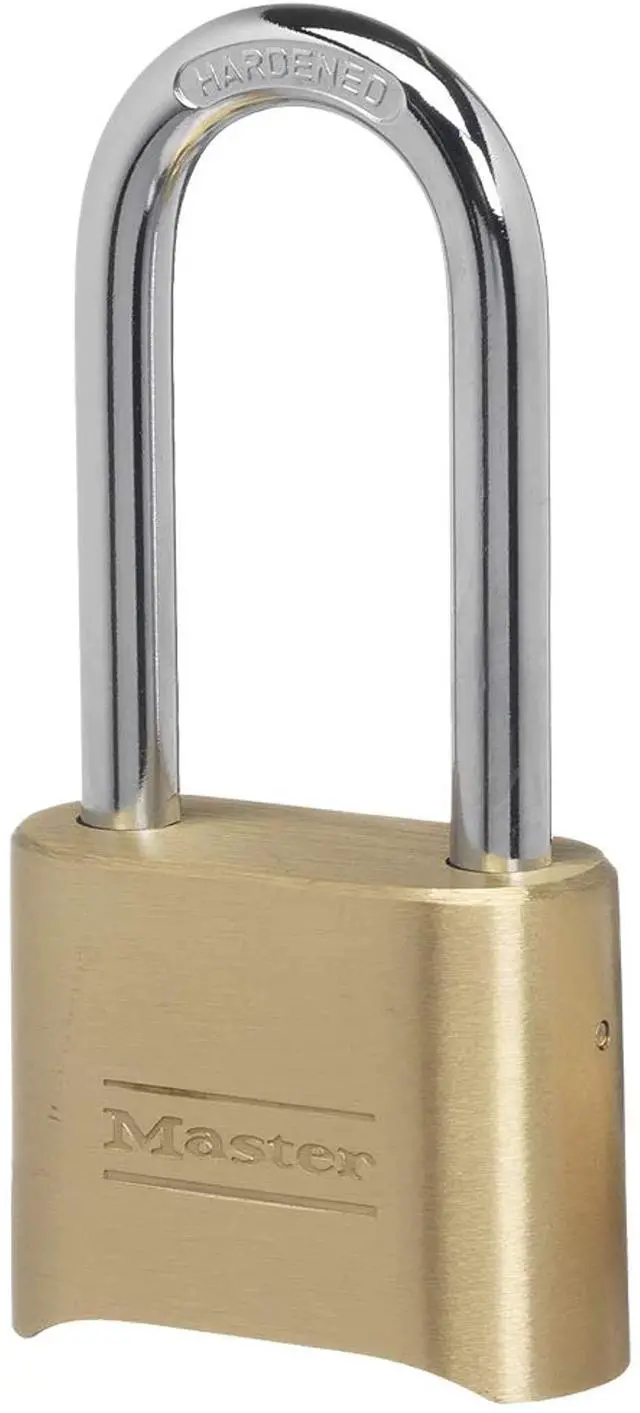 Main image of Brass Combination Lock, Gate Lock for Outdoor Fence or Shed, Customizable Combination Padlock with Extended 2-1/4-Inch-Long Shackle, 175DLH