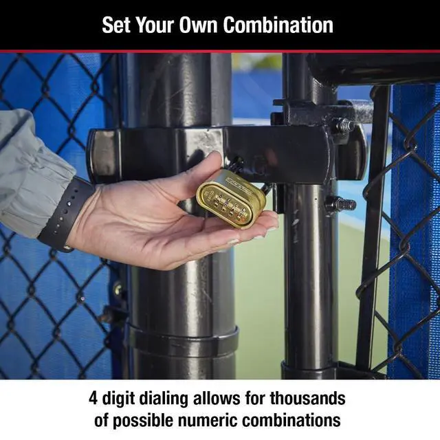 Alt view image 3 of 6 - Brass Combination Lock, Gate Lock for Outdoor Fence or Shed, Customizable Combination Padlock with Extended 2-1/4-Inch-Long Shackle, 175DLH