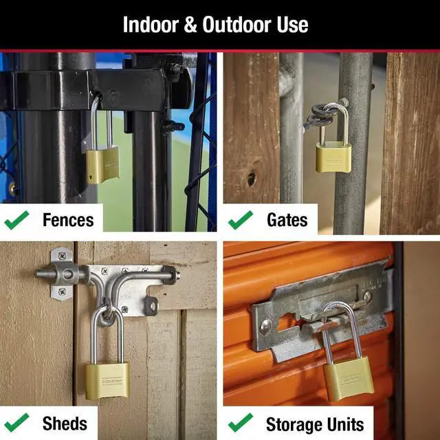Alt view image 4 of 6 - Brass Combination Lock, Gate Lock for Outdoor Fence or Shed, Customizable Combination Padlock with Extended 2-1/4-Inch-Long Shackle, 175DLH