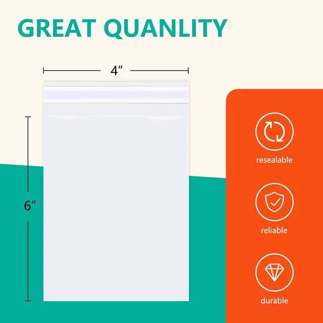 Alt view image 2 of 5 - 1000 Pcs - 4" x 6" Clear Plastic Cellophane Bags - Self Sealing Cello Bags for Bakery, Cookies, Photo, Prints, A1 Cards, Envelopes