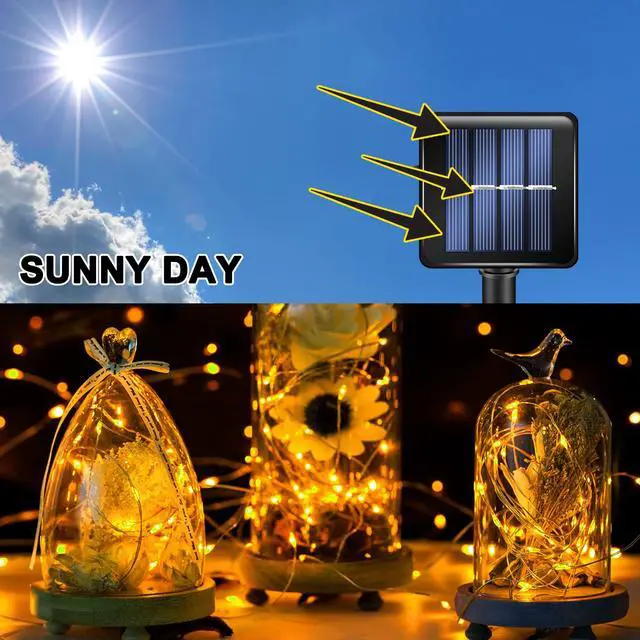 Alt view image 3 of 7 - Warm White Solar String Lights Outdoor, Total 160 FT 480 LED Solar Powered Waterproof Fairy Lights 8 Modes Copper Wire Lights for Christmas Party Tree Wedding Yard Decorations, 4 Pack