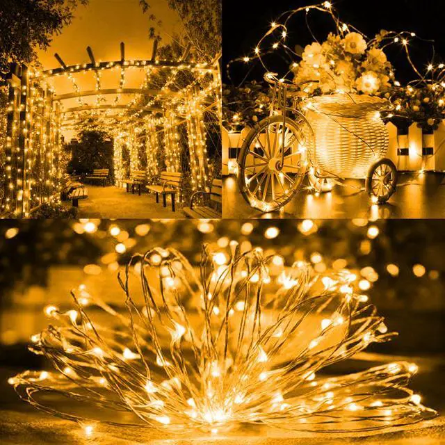Alt view image 7 of 7 - Warm White Solar String Lights Outdoor, Total 160 FT 480 LED Solar Powered Waterproof Fairy Lights 8 Modes Copper Wire Lights for Christmas Party Tree Wedding Yard Decorations, 4 Pack