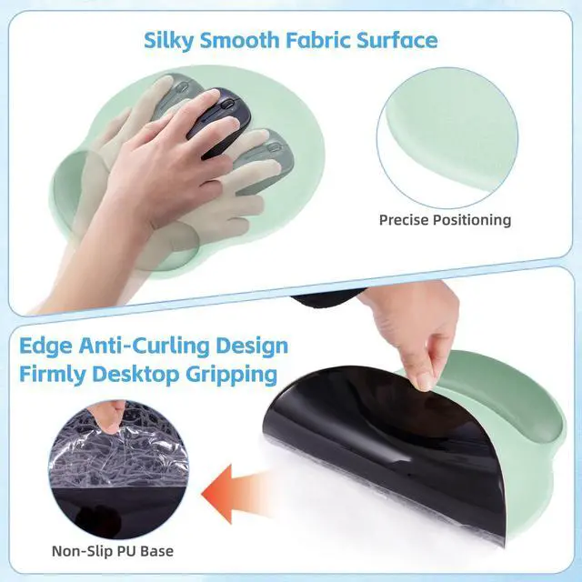Alt view image 5 of 7 - Wrist Rest Support for Mouse Pad&Keyboard Set,Circle Curved Ergonomic Mouse pad Non-Slip BaseGaming Mouse pad Arm Cushion Support for Computer Office Desk Accessories Cute Setup,Green