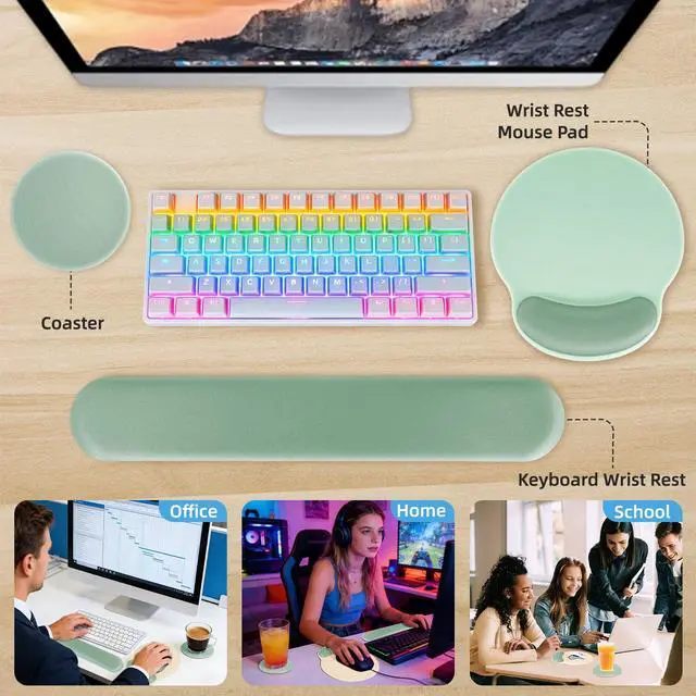 Alt view image 7 of 7 - Wrist Rest Support for Mouse Pad&Keyboard Set,Circle Curved Ergonomic Mouse pad Non-Slip BaseGaming Mouse pad Arm Cushion Support for Computer Office Desk Accessories Cute Setup,Green