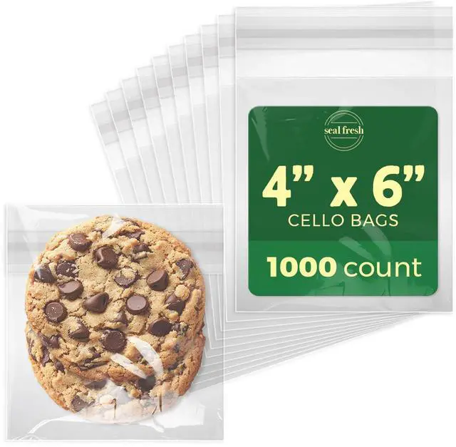Main image of Self Sealing Cellophane Bags - 4" x 6" (1000 Count) - Clear Plastic Resealable Cello Bag - Cellophane Treat Bags, Cookie Bags for Packaging, Candy bags, Cello Bags, Pastry Bags
