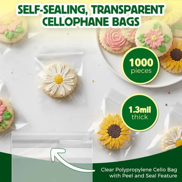 Alt view image 2 of 6 - Self Sealing Cellophane Bags - 4" x 6" (1000 Count) - Clear Plastic Resealable Cello Bag - Cellophane Treat Bags, Cookie Bags for Packaging, Candy bags, Cello Bags, Pastry Bags