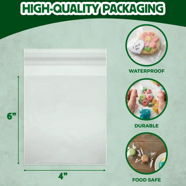 Alt view image 3 of 6 - Self Sealing Cellophane Bags - 4" x 6" (1000 Count) - Clear Plastic Resealable Cello Bag - Cellophane Treat Bags, Cookie Bags for Packaging, Candy bags, Cello Bags, Pastry Bags