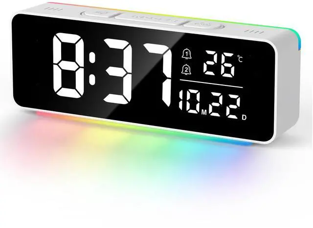 Main image of Digital Alarm Clock for Bedrooms with Mood Night Light, Date/Week/Temperature Display, Dual Alarms, Snooze, Brightness Dimmer, 3 Volume Adjustable, Plug in Desk Table Clocks
