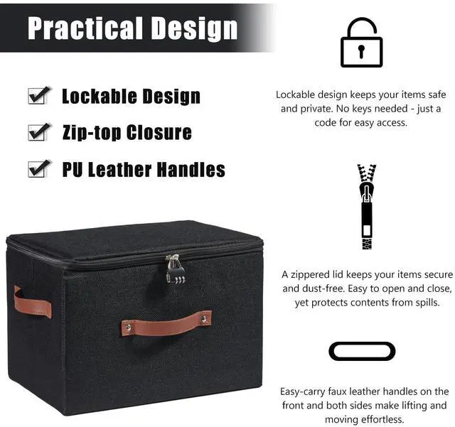 Alt view image 2 of 7 - Lockable Storage Bins Box with Zipper Lid Combination Lock