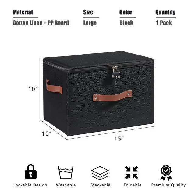Alt view image 4 of 7 - Lockable Storage Bins Box with Zipper Lid Combination Lock
