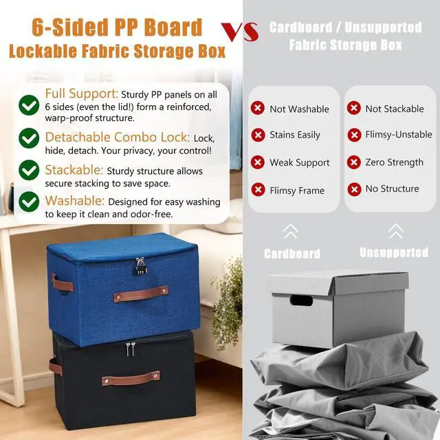 Alt view image 3 of 7 - Lockable Storage Bins Box with Zipper Lid Combination Lock