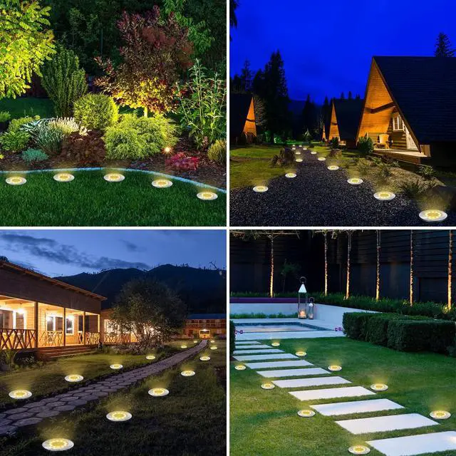 Alt view image 2 of 7 - Solar Ground Lights Outdoor, 8 Pack 8 LED Solar Disk Lights Waterproof Garden In-ground Pathway Light Landscape Lighting for Lawn,Yard,Deck,Patio,Walkway (Warm White)