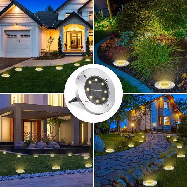Alt view image 3 of 7 - Solar Ground Lights Outdoor, 8 Pack 8 LED Solar Disk Lights Waterproof Garden In-ground Pathway Light Landscape Lighting for Lawn,Yard,Deck,Patio,Walkway (Warm White)