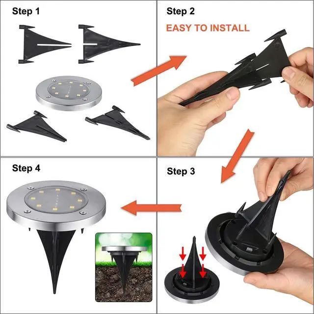 Alt view image 7 of 7 - Solar Ground Lights Outdoor, 8 Pack 8 LED Solar Disk Lights Waterproof Garden In-ground Pathway Light Landscape Lighting for Lawn,Yard,Deck,Patio,Walkway (Warm White)