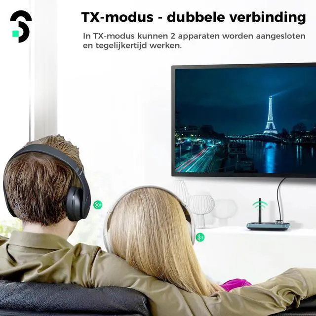 Alt view image 3 of 7 - Bluetooth 5.3 Transmitter Receiver for TV to 2 Headphones
