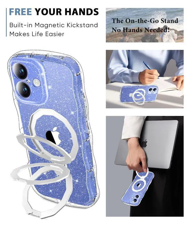 Alt view image 3 of 6 - Magnetic Stand for iPhone 16 Case with Screen Protector Clear