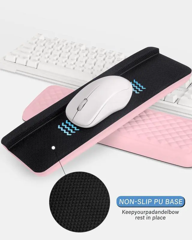 Alt view image 4 of 7 - 2-Piece L Shaped Split-Design Desk Elbow Pad, Dual-Zone Support, Tri-Zone Relief for Elbow/Forearm/Wrist, Adaptive to All Desk Geometry, Non-Slip Laser-Engraved Base, Pink