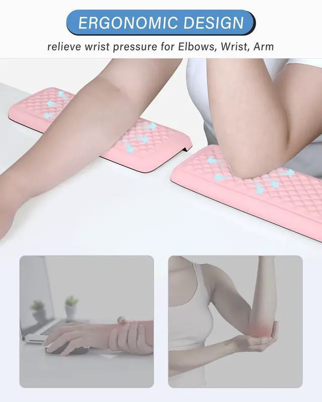 Alt view image 5 of 7 - 2-Piece L Shaped Split-Design Desk Elbow Pad, Dual-Zone Support, Tri-Zone Relief for Elbow/Forearm/Wrist, Adaptive to All Desk Geometry, Non-Slip Laser-Engraved Base, Pink