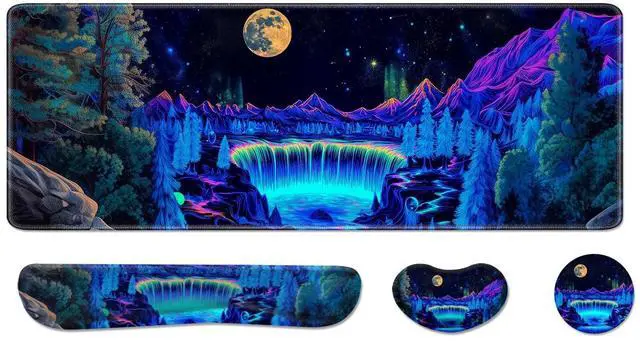 Main image of Desk Pad and Keyboard Wrist Rest, Large Mouse Pad + Keyboard Pad+Mouse Wrist Support, Non-Slip Desk Mat Protector for Office, Home 31.5×11.8 Inches Waterfall
