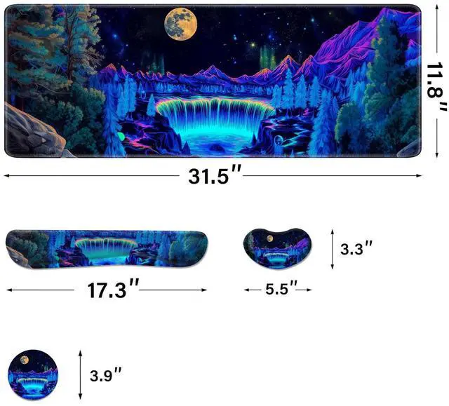 Alt view image 4 of 6 - Desk Pad and Keyboard Wrist Rest, Large Mouse Pad + Keyboard Pad+Mouse Wrist Support, Non-Slip Desk Mat Protector for Office, Home 31.5×11.8 Inches Waterfall