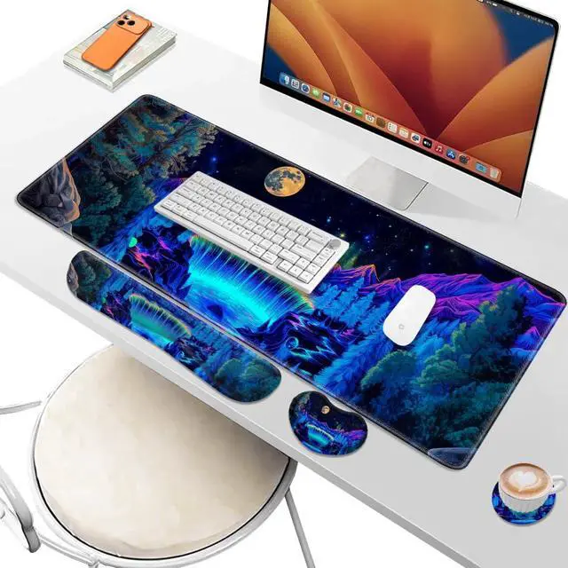 Alt view image 6 of 6 - Desk Pad and Keyboard Wrist Rest, Large Mouse Pad + Keyboard Pad+Mouse Wrist Support, Non-Slip Desk Mat Protector for Office, Home 31.5×11.8 Inches Waterfall