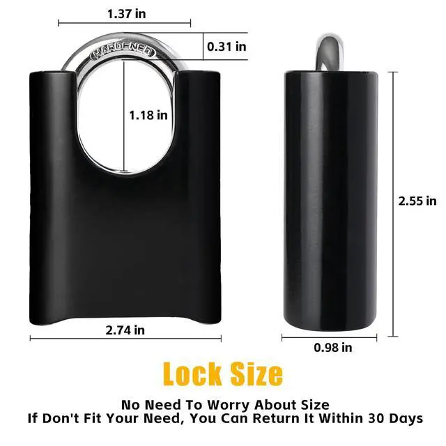 Alt view image 5 of 6 - 4-Digit Combination Lock Outdoor Padlock - Heavy Duty Locker Lock with Hardened Steel Shackle, Waterproof Combo Lock for Gym Locker, Hasp Storage, Shed, Fence, Gate (Obsidian Black,1Pcs)