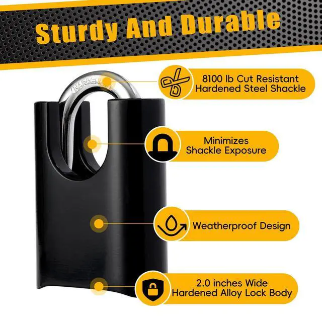 Alt view image 2 of 6 - 4-Digit Combination Lock Outdoor Padlock - Heavy Duty Locker Lock with Hardened Steel Shackle, Waterproof Combo Lock for Gym Locker, Hasp Storage, Shed, Fence, Gate (Obsidian Black,1Pcs)