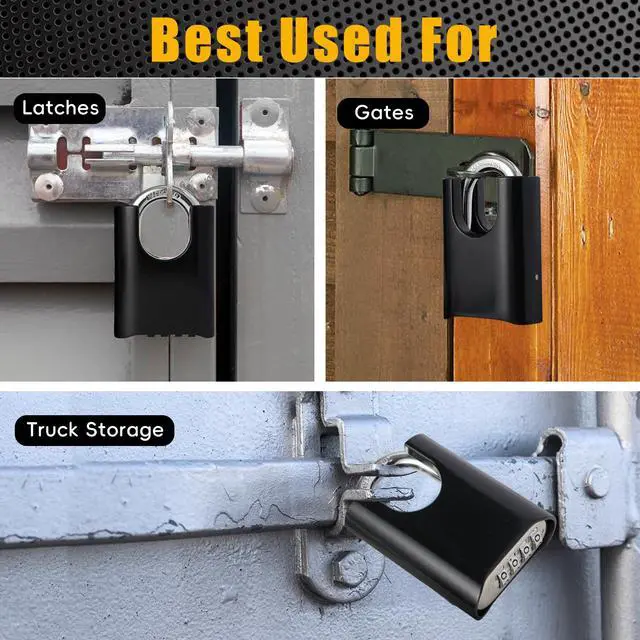 Alt view image 3 of 6 - 4-Digit Combination Lock Outdoor Padlock - Heavy Duty Locker Lock with Hardened Steel Shackle, Waterproof Combo Lock for Gym Locker, Hasp Storage, Shed, Fence, Gate (Obsidian Black,1Pcs)