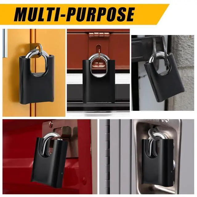 Alt view image 6 of 6 - 4-Digit Combination Lock Outdoor Padlock - Heavy Duty Locker Lock with Hardened Steel Shackle, Waterproof Combo Lock for Gym Locker, Hasp Storage, Shed, Fence, Gate (Obsidian Black,1Pcs)