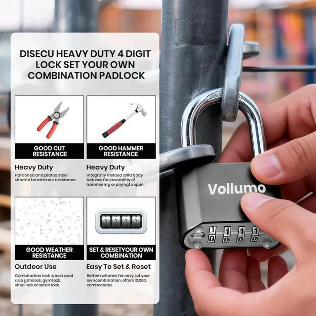 Alt view image 7 of 7 - Heavy Duty 4-Digit Combination Padlock