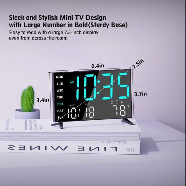 Alt view image 3 of 7 - Mirror Digital Loud Alarm Clock,Indoor Temperature,USB Charging Port,Dimmer,Dual Alarms,Adjustable Volum,12/24H,Snooze,Perfect for Bedroom and Living Room (Black+Ice Blue Digit)