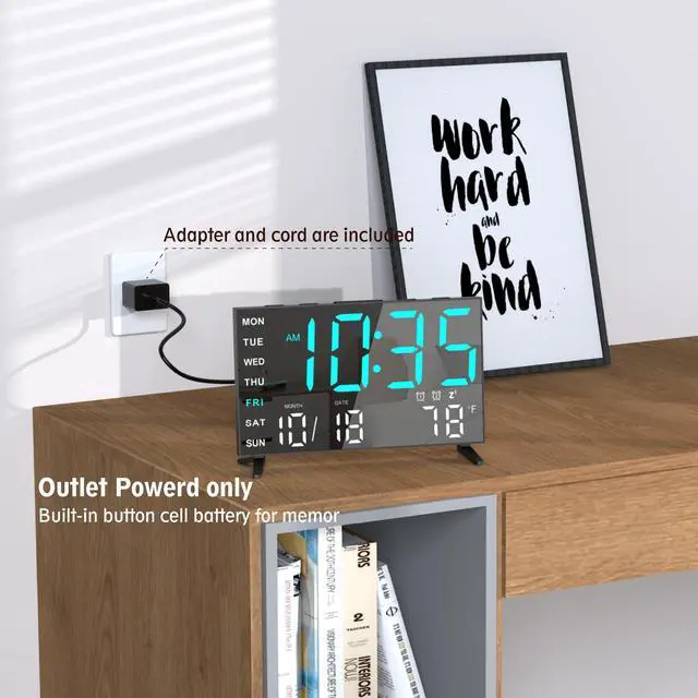 Alt view image 5 of 7 - Mirror Digital Loud Alarm Clock,Indoor Temperature,USB Charging Port,Dimmer,Dual Alarms,Adjustable Volum,12/24H,Snooze,Perfect for Bedroom and Living Room (Black+Ice Blue Digit)