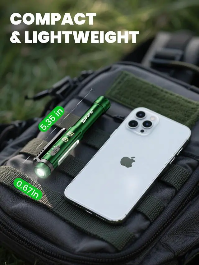 Alt view image 5 of 7 - Rechargeable Penlight Flashlight, 600 Lumens COB LED Work Light with Magnetic Clip, 8 Lighting Modes, USB-C Pocket Flashlight with Power Indicator for EDC, Inspection, Emergency and Daily Use(Green)