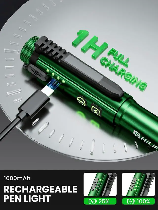 Alt view image 4 of 7 - Rechargeable Penlight Flashlight, 600 Lumens COB LED Work Light with Magnetic Clip, 8 Lighting Modes, USB-C Pocket Flashlight with Power Indicator for EDC, Inspection, Emergency and Daily Use(Green)