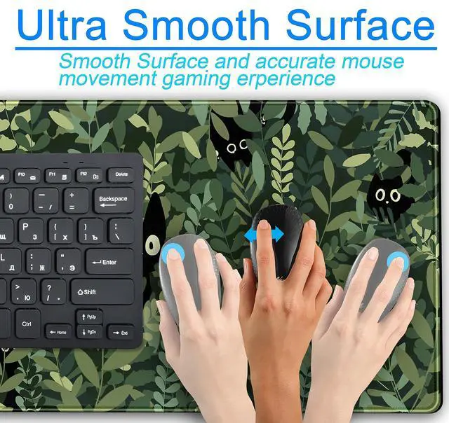Alt view image 6 of 7 - Cute Anime Cats Desk Mat Green Leaves Kawaii Mousepad XXL Extended Large Gaming Mouse Pad Cat, Aesthetic Extended Laptop Keyboard Mat Desk Pad for Women Office Gamer Girl Decor 31.5x15.75 in