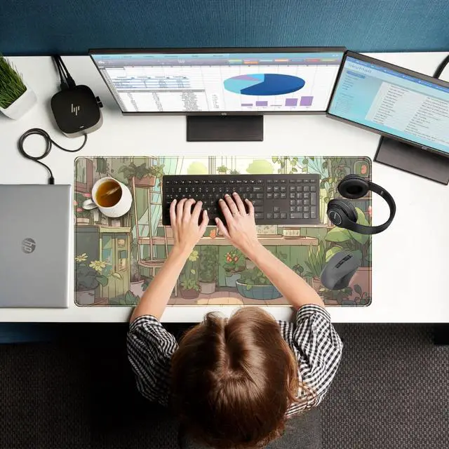 Alt view image 6 of 7 - Cute Desk Mat Green Plants Gaming Mouse Pad XXL Large Extended Sage Laptop Keyboard and Mouse Mat with Stitched Edges, Computer Desktop Mat Playmat for Women Office Desk Decor Pad Mat 31.5x15.7 in